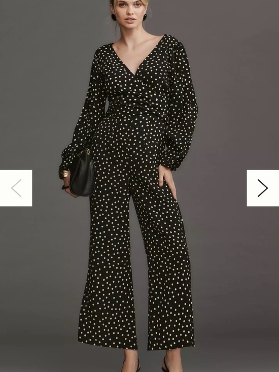 Anthropologie Pants - Anthropologie Black Polka Dot Wrap Jumpsuit NWT